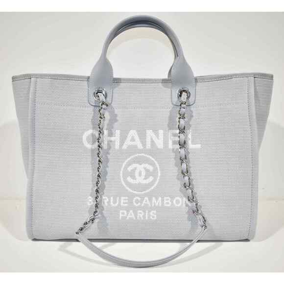 Chanel 22S Deauville Grey Large Shopping 30cm 2Way Silver Chain Handle Tote Bag - Picture 3 of 12
